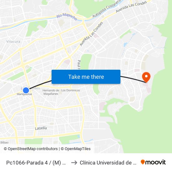 Pc1066-Parada 4 / (M) Manquehue to Clínica Universidad de Los Andes map