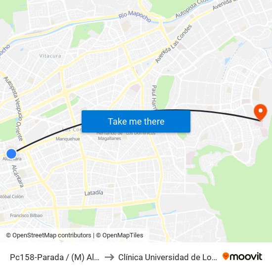 Pc158-Parada / (M) Alcántara to Clínica Universidad de Los Andes map