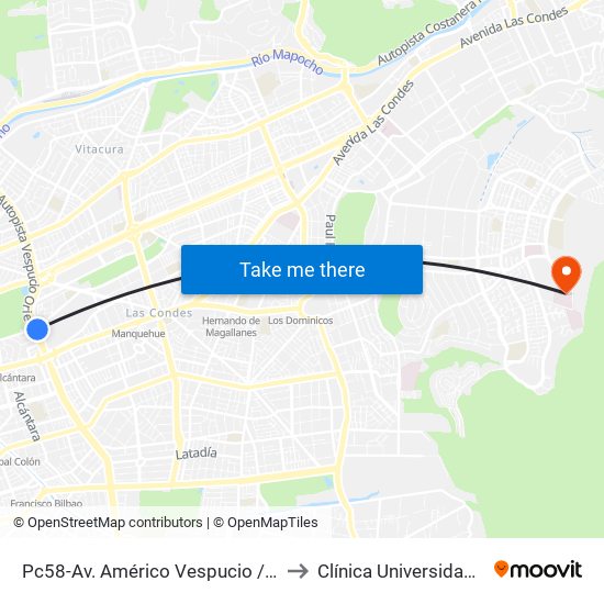 Pc58-Av. Américo Vespucio / Esq. Av. Pdte. Riesco to Clínica Universidad de Los Andes map