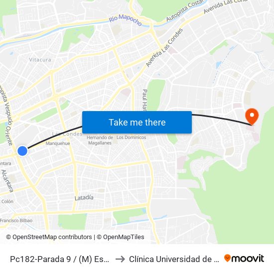 Pc182-Parada 9 / (M) Escuela Militar to Clínica Universidad de Los Andes map