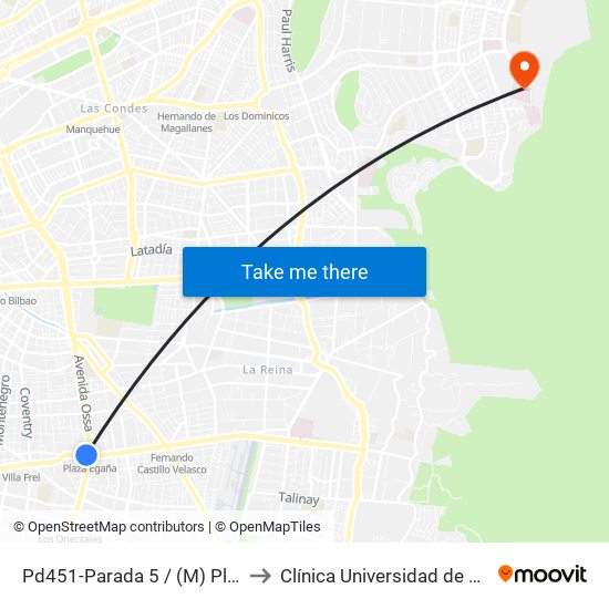 Pd451-Parada 5 / (M) Plaza Egaña to Clínica Universidad de Los Andes map