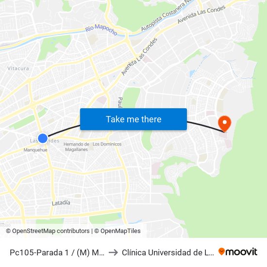 Pc105-Parada 1 / (M) Manquehue to Clínica Universidad de Los Andes map