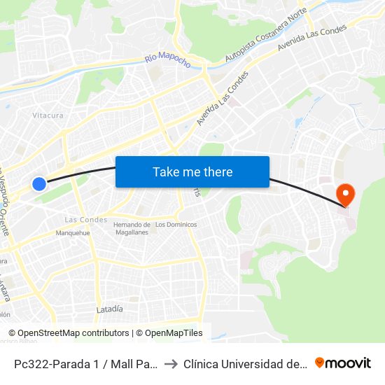 Pc322-Parada 1 / Mall Parque Arauco to Clínica Universidad de Los Andes map