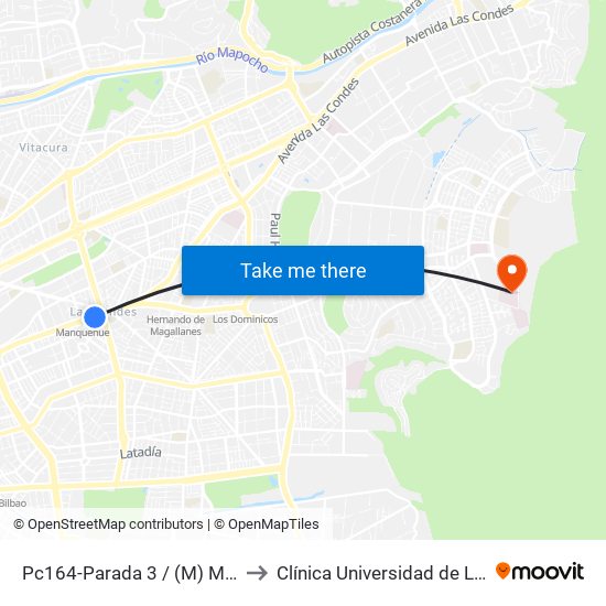 Pc164-Parada 3 / (M) Manquehue to Clínica Universidad de Los Andes map