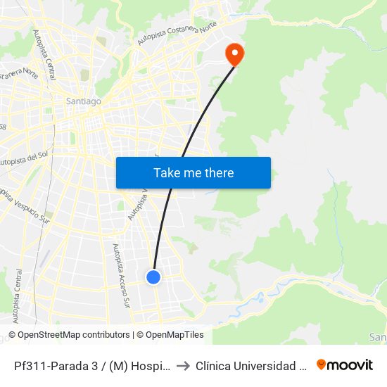 Pf311-Parada 3 / (M) Hospital Sótero Del Río to Clínica Universidad de Los Andes map