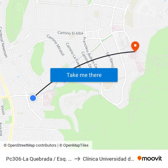 Pc306-La Quebrada / Esq. Avenida La Paz to Clínica Universidad de Los Andes map