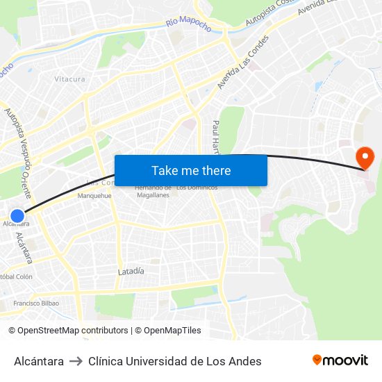 Alcántara to Clínica Universidad de Los Andes map