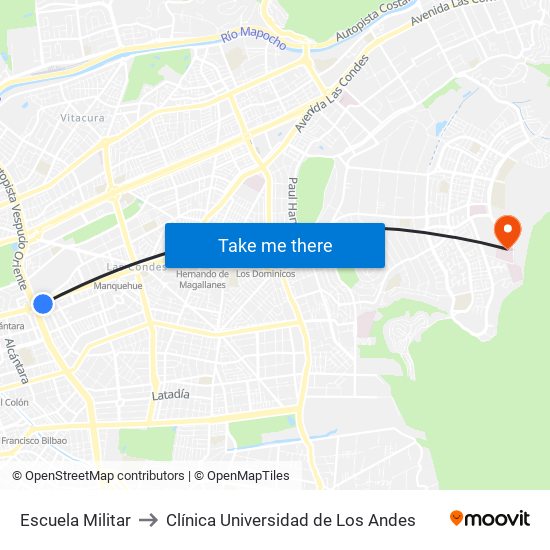 Escuela Militar to Clínica Universidad de Los Andes map