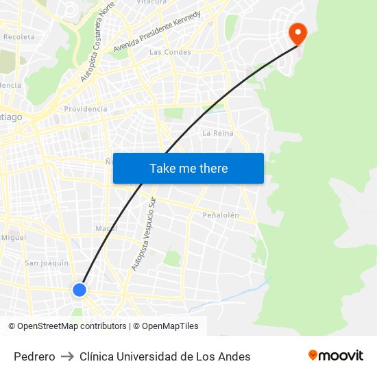 Pedrero to Clínica Universidad de Los Andes map