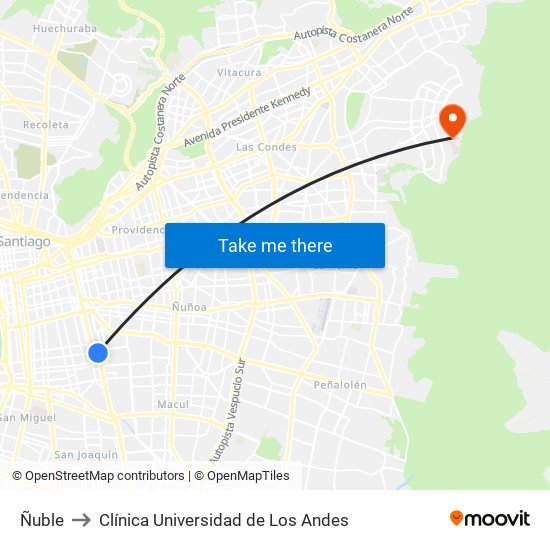 Ñuble to Clínica Universidad de Los Andes map