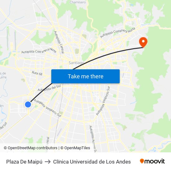 Plaza De Maipú to Clínica Universidad de Los Andes map