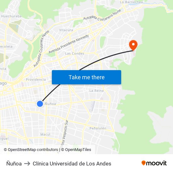 Ñuñoa to Clínica Universidad de Los Andes map