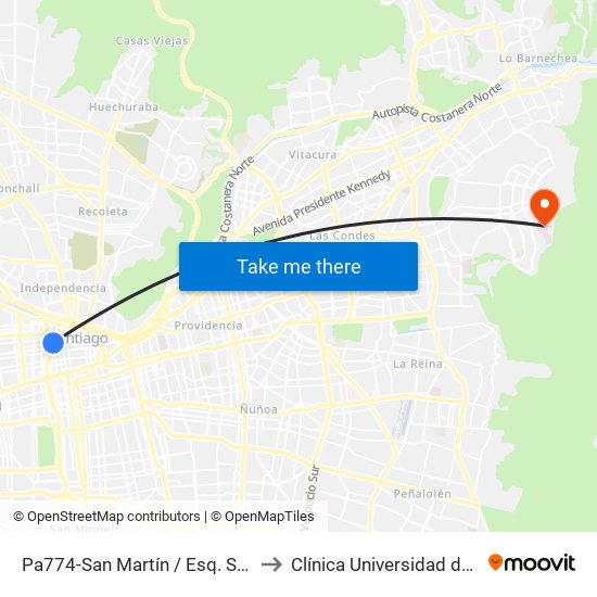 Pa774-San Martín / Esq. Santo Domingo to Clínica Universidad de Los Andes map