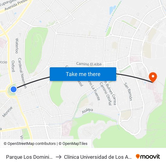 Parque Los Dominicos to Clínica Universidad de Los Andes map