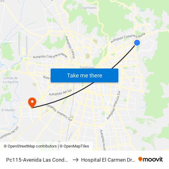 Pc115-Avenida Las Condes / Esq. Psje. Las Condes to Hospital El Carmen Dr. Luis Valentín Ferrada map