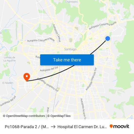 Pc1068-Parada 2 / (M) Los Dominicos to Hospital El Carmen Dr. Luis Valentín Ferrada map