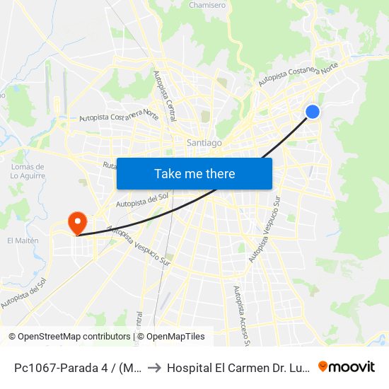 Pc1067-Parada 4 / (M) Los Dominicos to Hospital El Carmen Dr. Luis Valentín Ferrada map