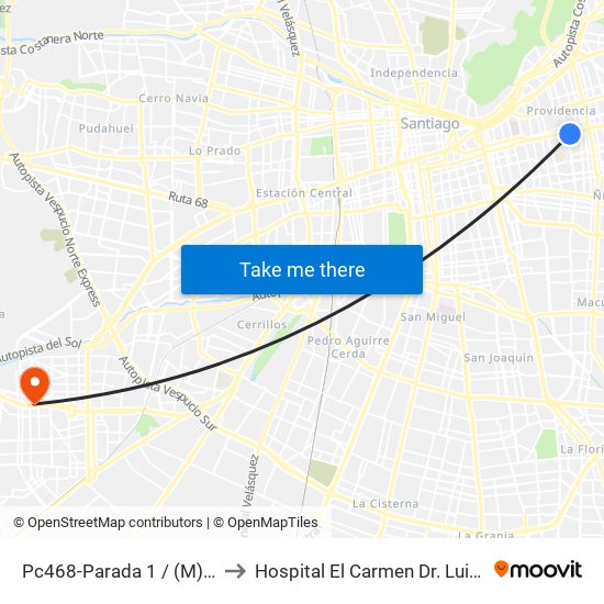 Pc468-Parada 1 / (M) Inés De Suarez to Hospital El Carmen Dr. Luis Valentín Ferrada map