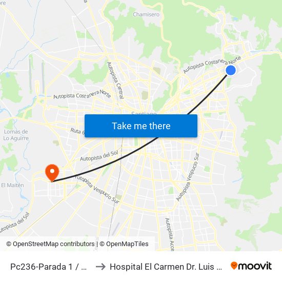 Pc236-Parada 1 / Nudo Estoril to Hospital El Carmen Dr. Luis Valentín Ferrada map