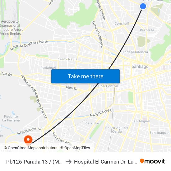 Pb126-Parada 13 / (M) Vespucio Norte to Hospital El Carmen Dr. Luis Valentín Ferrada map