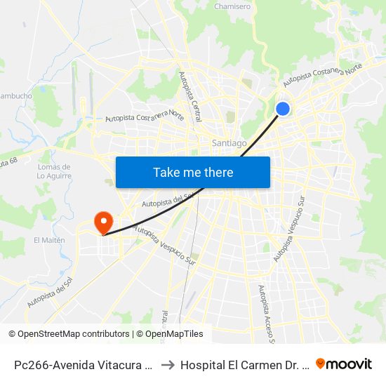 Pc266-Avenida Vitacura / Esq. Nueva Costanera to Hospital El Carmen Dr. Luis Valentín Ferrada map