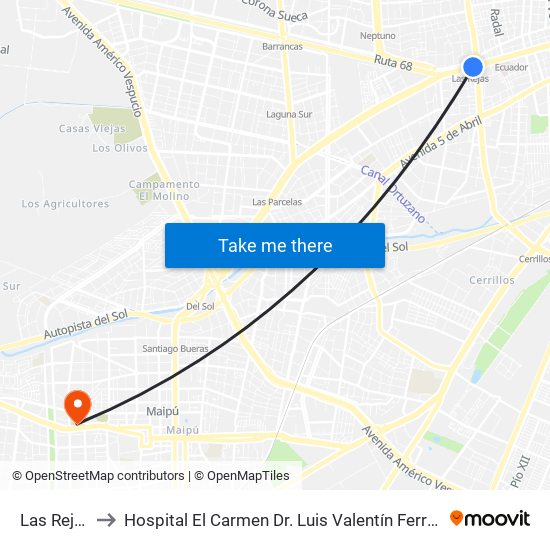 Las Rejas to Hospital El Carmen Dr. Luis Valentín Ferrada map