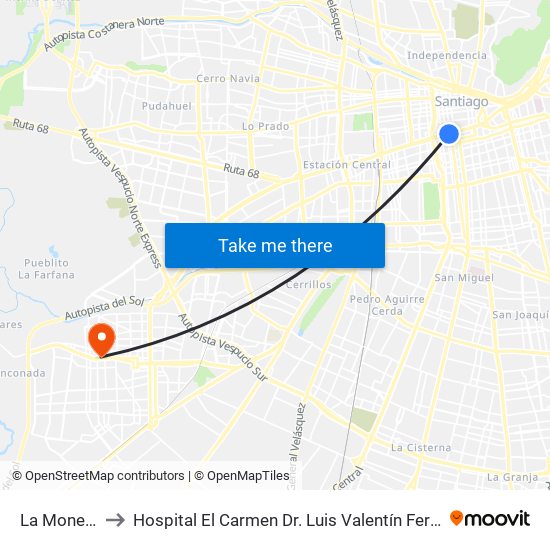 La Moneda to Hospital El Carmen Dr. Luis Valentín Ferrada map