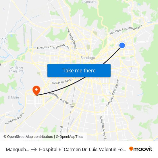 Manquehue to Hospital El Carmen Dr. Luis Valentín Ferrada map