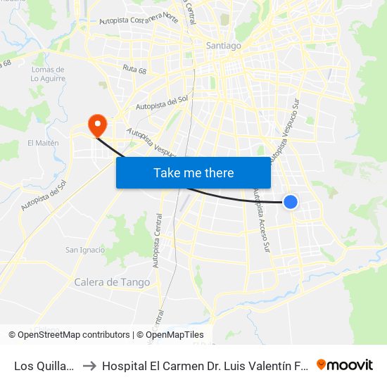 Los Quillayes to Hospital El Carmen Dr. Luis Valentín Ferrada map