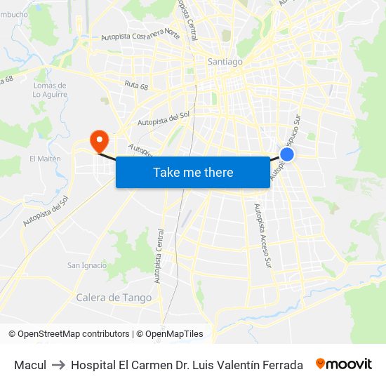 Macul to Hospital El Carmen Dr. Luis Valentín Ferrada map