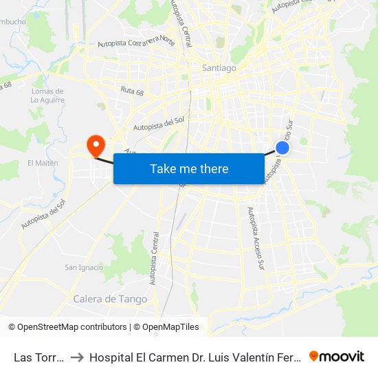 Las Torres to Hospital El Carmen Dr. Luis Valentín Ferrada map