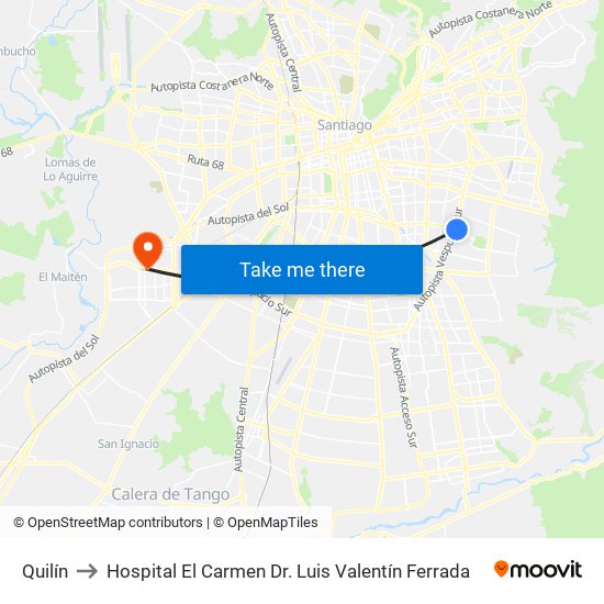 Quilín to Hospital El Carmen Dr. Luis Valentín Ferrada map