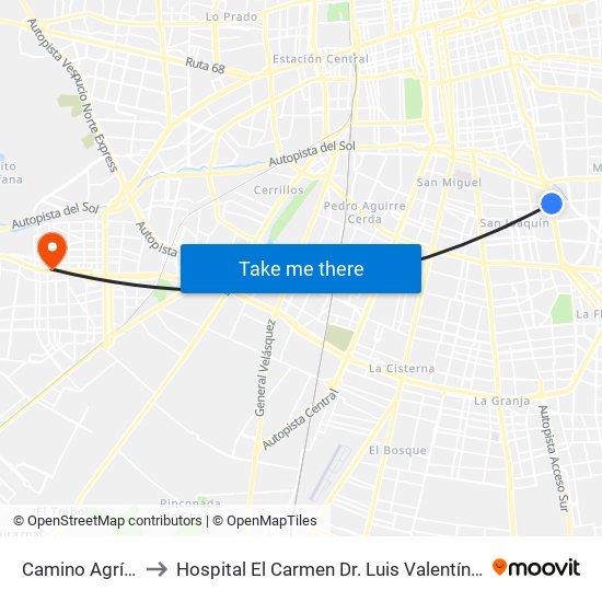 Camino Agrícola to Hospital El Carmen Dr. Luis Valentín Ferrada map