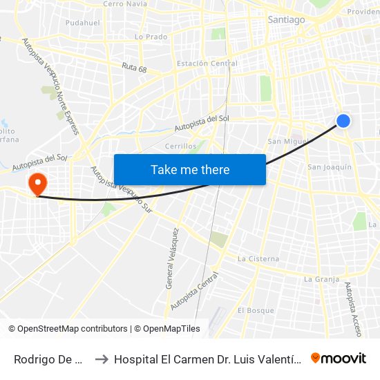 Rodrigo De Araya to Hospital El Carmen Dr. Luis Valentín Ferrada map