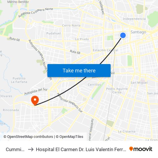 Cumming to Hospital El Carmen Dr. Luis Valentín Ferrada map