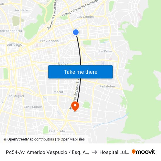 Pc54-Av. Américo Vespucio / Esq. Av. Cristóbal Colón to Hospital Luis Tisné map