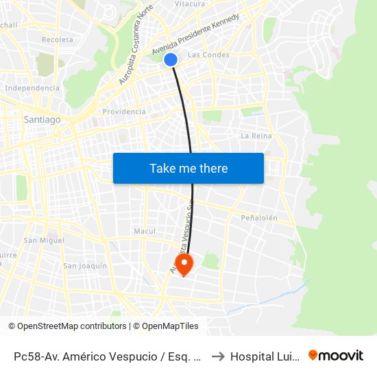 Pc58-Av. Américo Vespucio / Esq. Av. Pdte. Riesco to Hospital Luis Tisné map
