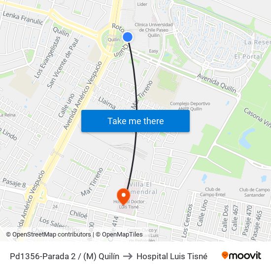 Pd1356-Parada 2 / (M) Quilín to Hospital Luis Tisné map