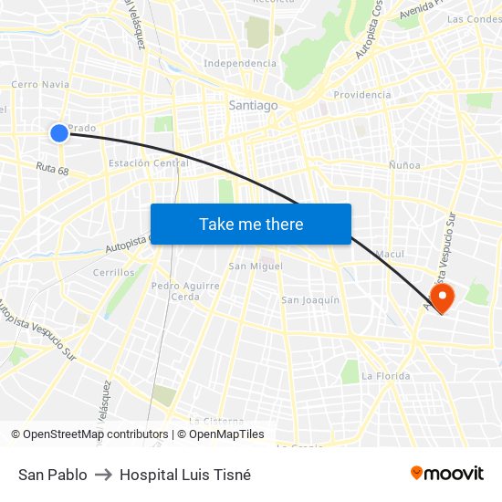 San Pablo to Hospital Luis Tisné map