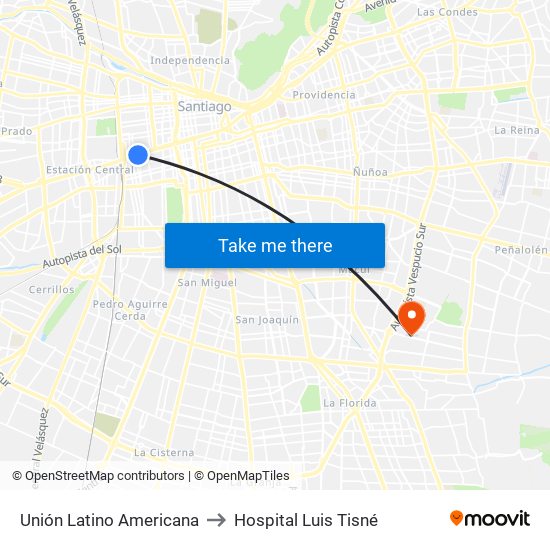 Unión Latino Americana to Hospital Luis Tisné map