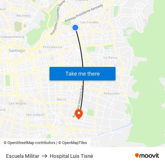Escuela Militar to Hospital Luis Tisné map