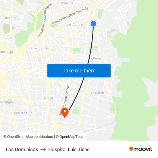 Los Dominicos to Hospital Luis Tisné map