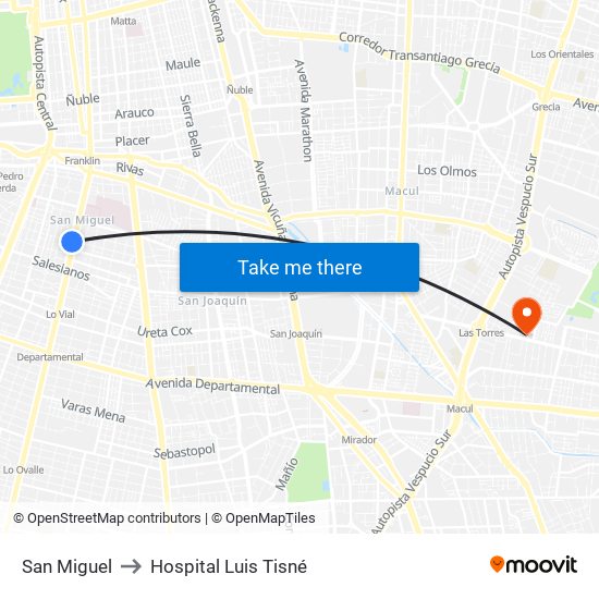 San Miguel to Hospital Luis Tisné map