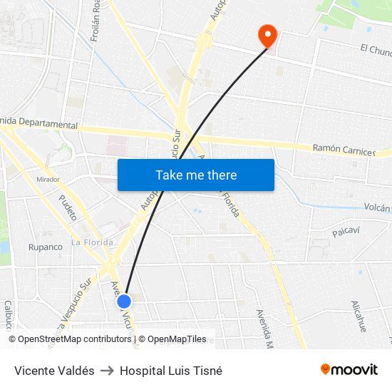 Vicente Valdés to Hospital Luis Tisné map