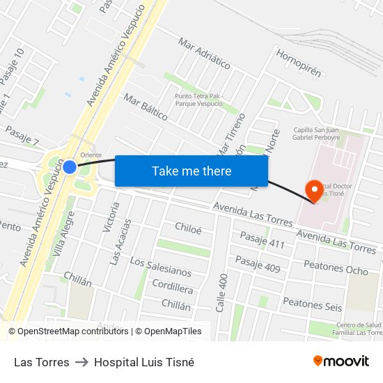 Las Torres to Hospital Luis Tisné map