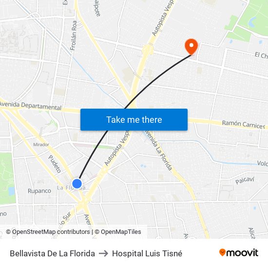 Bellavista De La Florida to Hospital Luis Tisné map