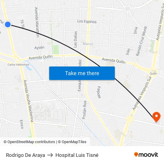 Rodrigo De Araya to Hospital Luis Tisné map