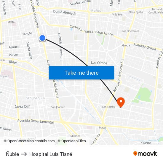 Ñuble to Hospital Luis Tisné map