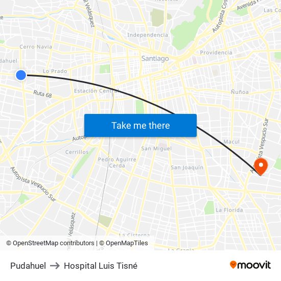 Pudahuel to Hospital Luis Tisné map