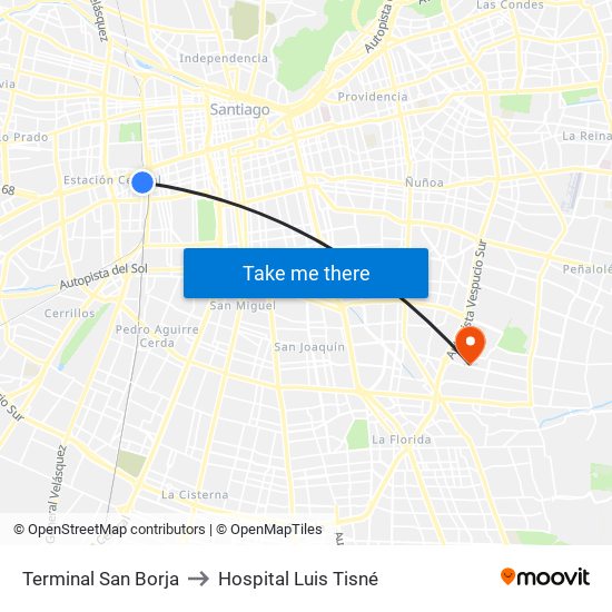 Terminal San Borja to Hospital Luis Tisné map